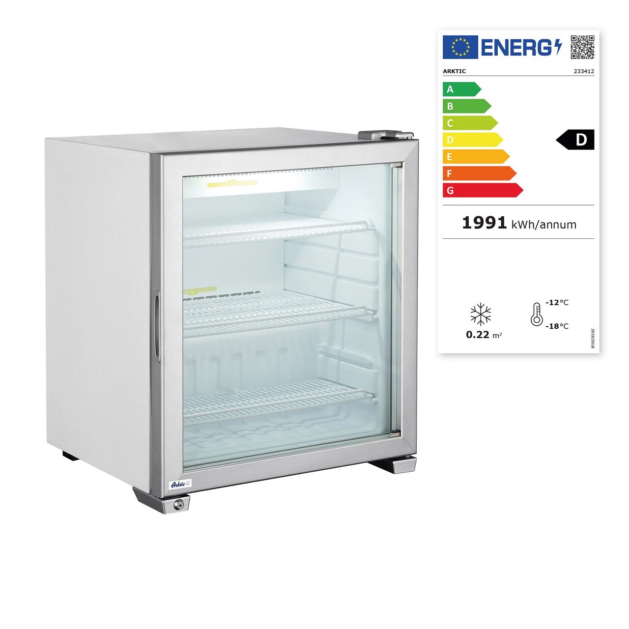 Dulap frigorific congelare cu usa din sticla, 230 W, corp inox, ARKTIC by Hendi,620x593x(h)680 mm, Clasa energetica D - Image 2