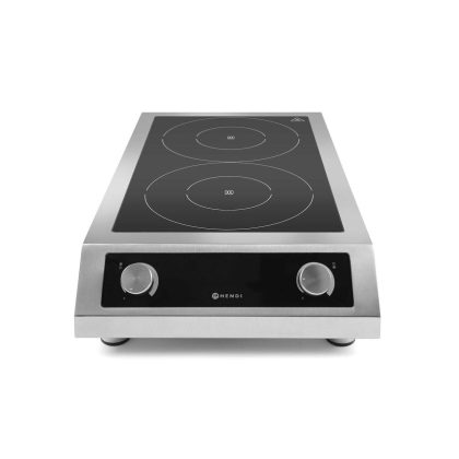 Plita cu inductie profesionala, Hendi Profi Line, model 7000 D ,putere 2x3500 W, control digital, corp inox, 40,5 cm x69,8 cm x14,5 cm inaltime