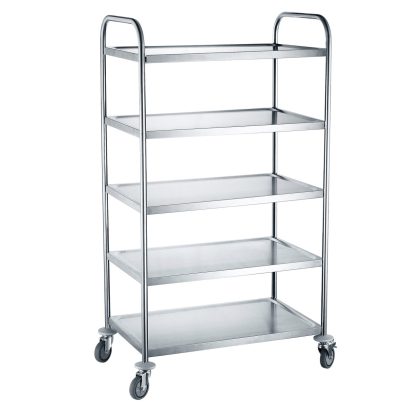 Carucior servire cu 5 rafturi, realizat din otel inoxidabil, sarcina maxima pe raft 30 kg,905x585x(H)1545