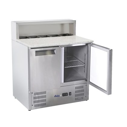 Masa rece cu 2 usi cu suprastructura si blat de lucru din granit, Arktic 900x700x(H)1070 mm