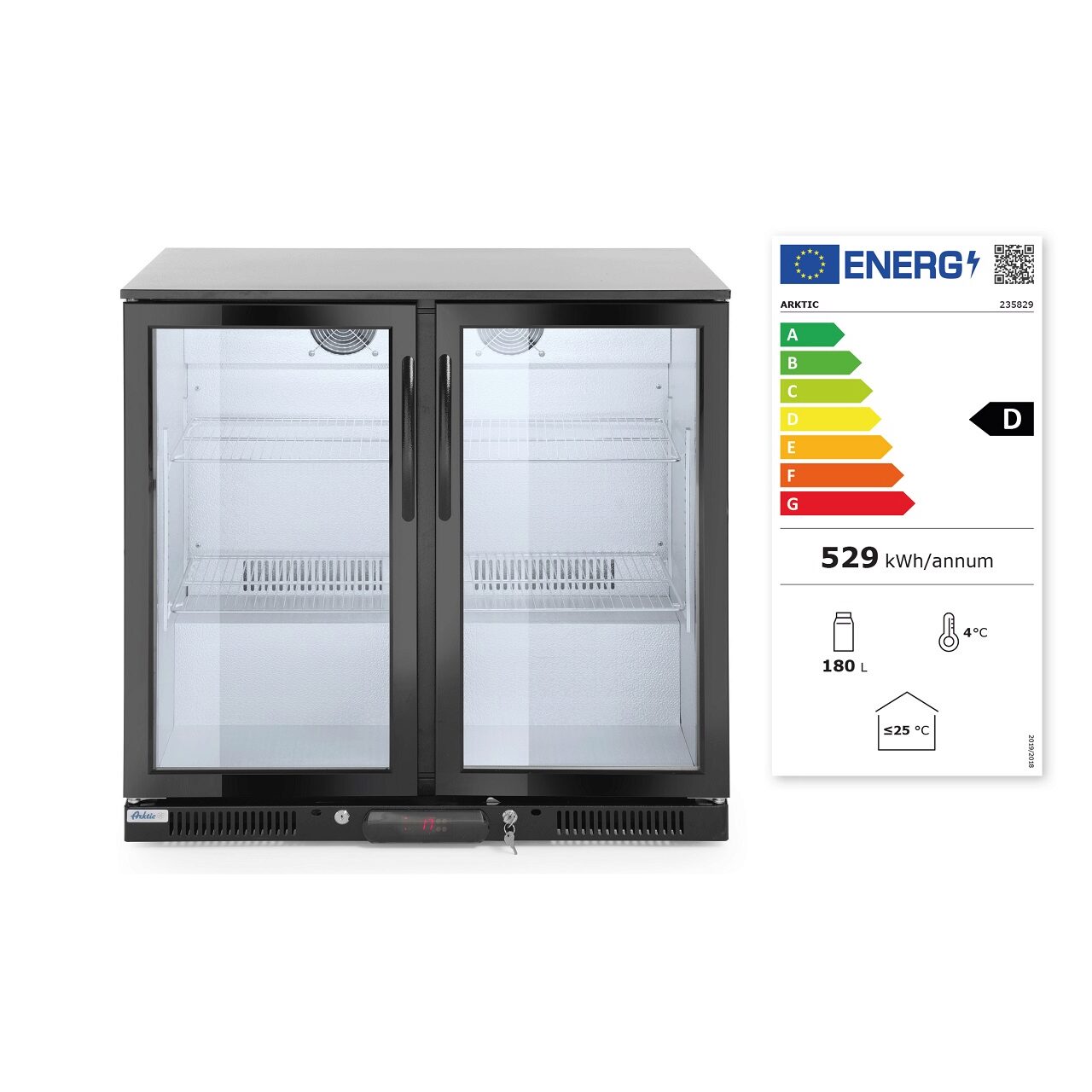 Vitrina frigorifica pentru bar, 198L, 2 usi batante, iluminat LED, 900x500x(H)900mm - Image 5