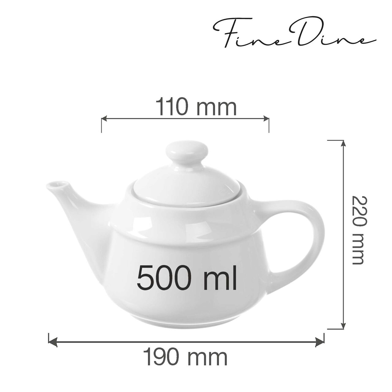 Ceainic Fine Dine Bianco 500 ml, Alb, Portelan - Image 4