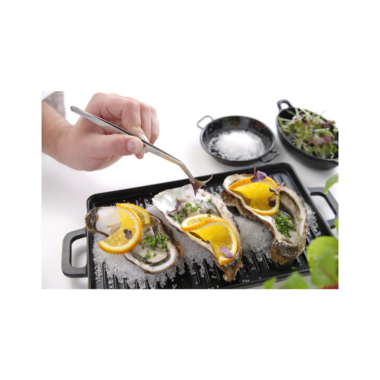 Penseta cu varf curbat, (L)240 mm, inox, pentru peste /manevrare produse fierbinti / decorare, Hendi - Image 2