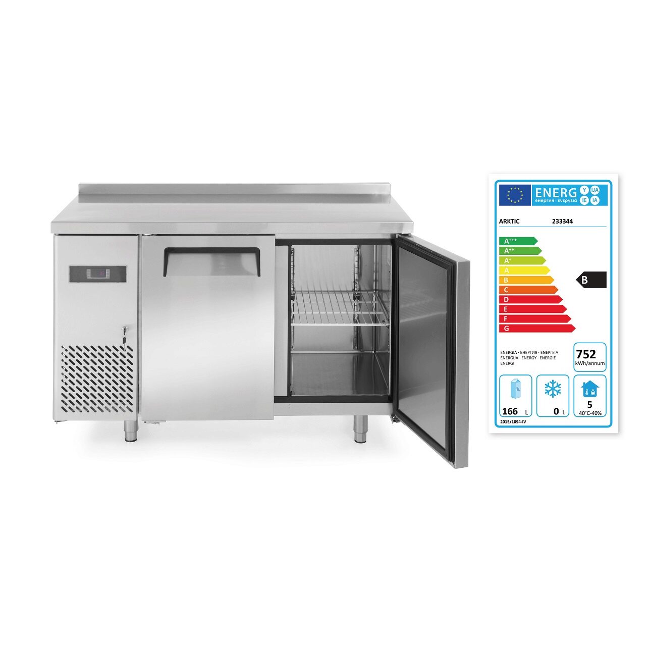 Masa frigorifica profesionala ARKTIC by Hendi Kitchen Line cu 2 usi 220 L 1200x600x(H)850 mm Inox -2/8?C 300 W 2 rafturi 390x428mm incluse, Clasa energetica B - Image 4