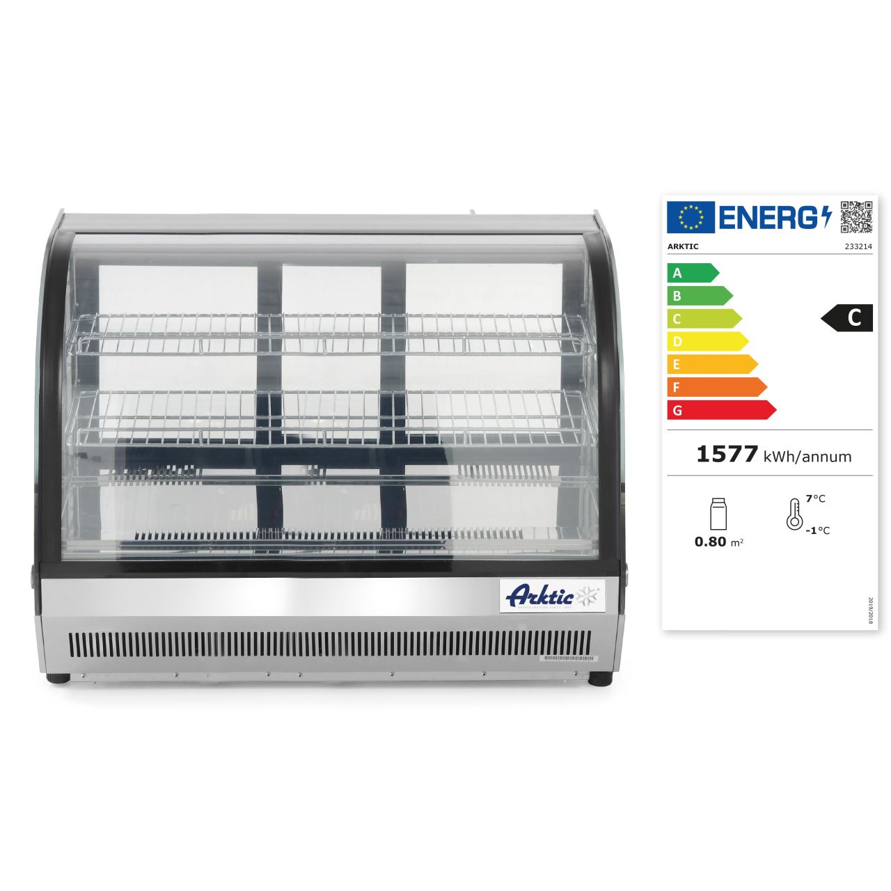 Vitrina frigorifica de prezentare profesionala pentru prajituri ARKTIC by Hendi 130 L Inox Interval de temperatura 2/8 ? C 260 W 900x557x(H)670 mm, Clasa energetica C - Image 2