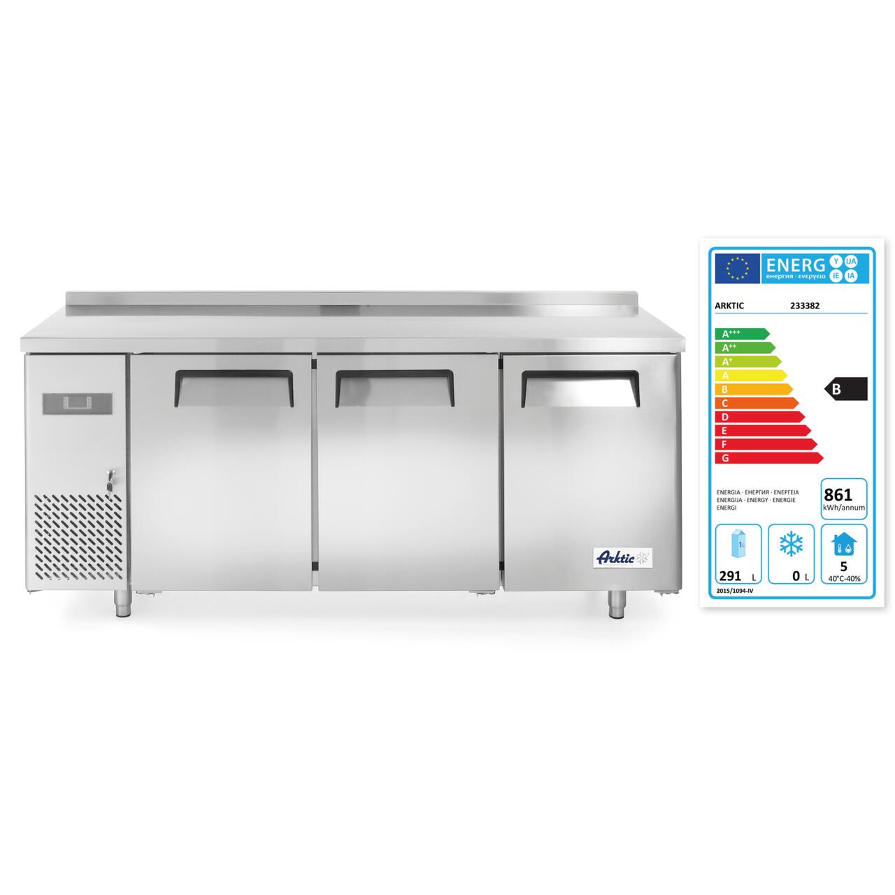 Frigider profesional ARKTIC by Hendi Kitchen Line cu 3 usi, 291 l, 1800x600x(H)800 mm otel inoxidabil 0/8°C ,270 W/230V, 3 rafturi, 2x 430x428 mm, 1x 490x428 mm incluse - Image 4