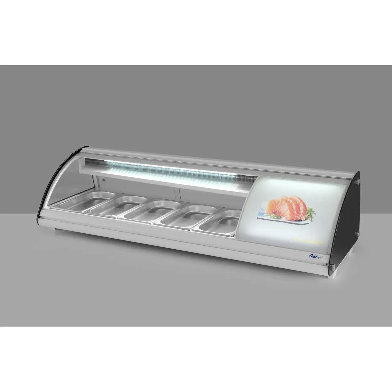 Vitrina sushi, 63 lt, pt 5 tavi GN1/3, interval temp 0-6 gr C, 160 W, geamuri glisante, corp inox, ARKTIC by Hendi, 1307x450x(H)330 mm - Image 6