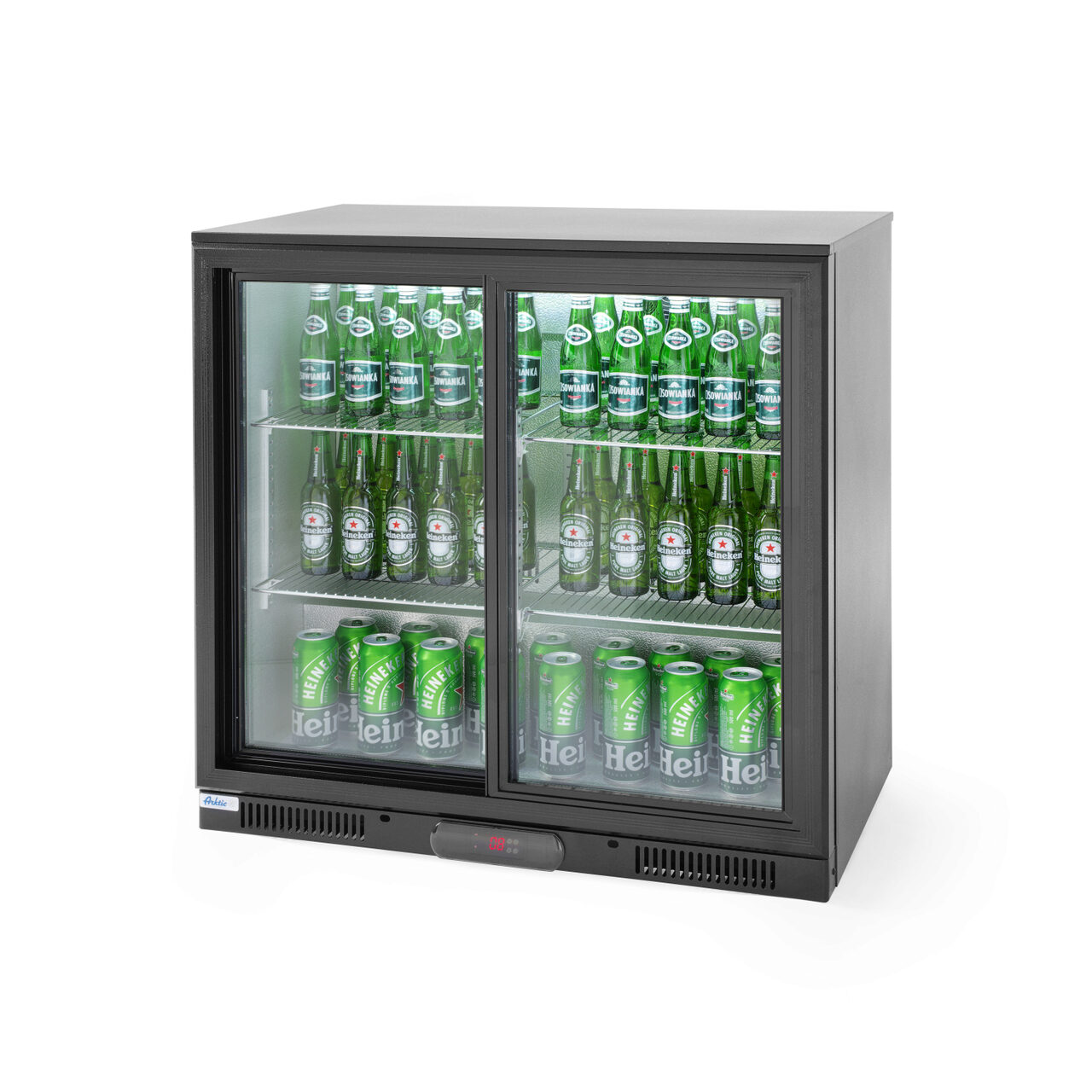 Vitrina frigorifica de prezentare usi glisante interval temp. 2/10?C, 220 W, corp inox, ARKTIC by Hendi, 900x500x(H)900 mm 198 Litri, Clasa energetica E - Image 2