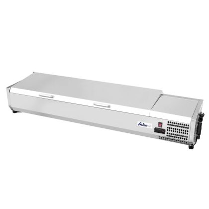 Vitrina frigorifica tip display Inox pentru containere GN 1/3 cu o inaltime maxima de 150 mm Hendi, 8x GN1/3 ,180 W, 1805x395x(H)290 mm