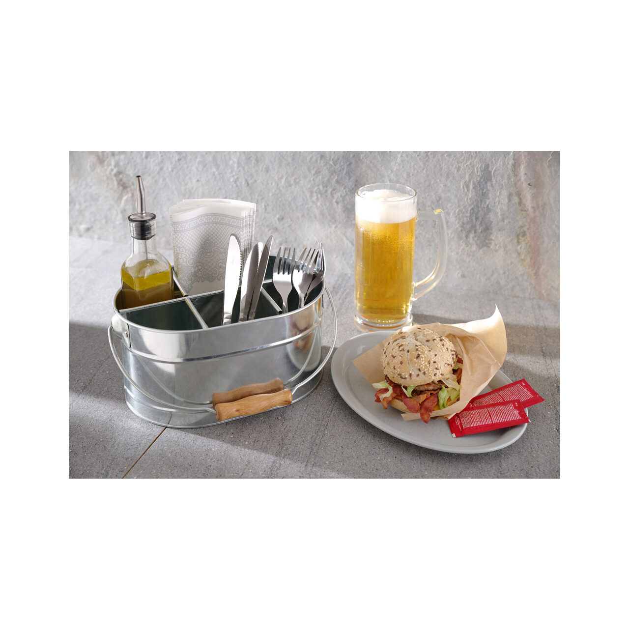 Set rustic tacamuri si servetele, Hendi, tip galeata, 245x167x(H)132, otel galvanizat - Image 3