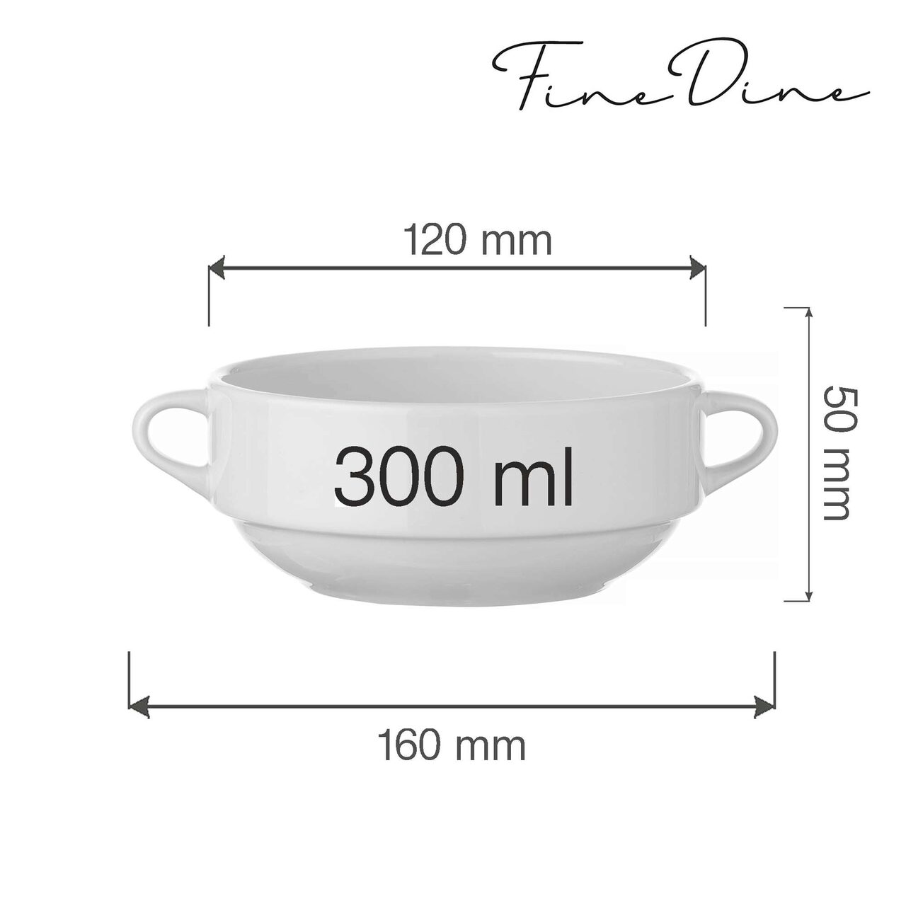 Bol supa cu manere laterale Bianco 300 ml, Fine Dine - Image 2