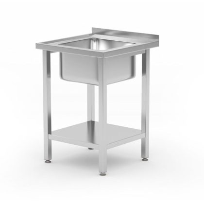 Masa cu chiuveta cu 1 vas si raft - infiletat, adancime 600 mm, HENDI, Budget Line, chiuveta centrata, 600x600x(H)850mm