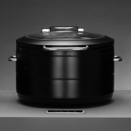 Incalzitor cu inductie rotund cu capac din sticla De Luxe Black, 9l Fine Dine