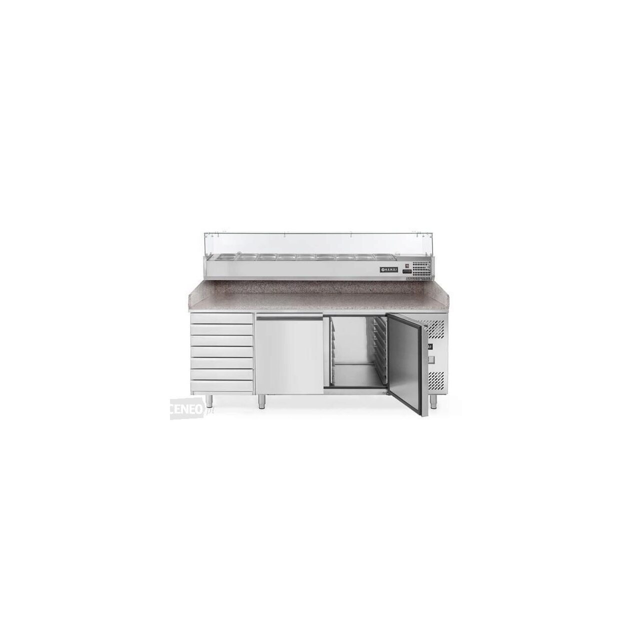 Masa pizza profesionala, cu 2 usi 7 sertare 280 L inox, ARKTIC by Hendi interval temperatura -2/+8 gr C 250 W 2020x800x(H)875 mm - Image 4