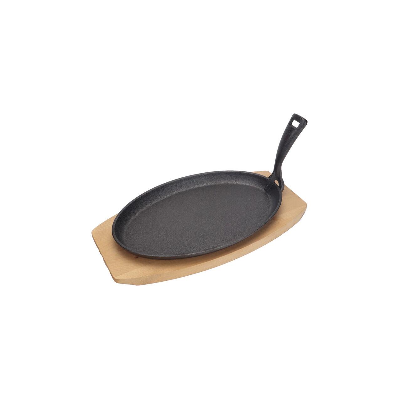 Platou din fonta cu suport din lemn si dispozitiv de prindere, HENDI, negru, 280x140x(H)30mm - Image 2